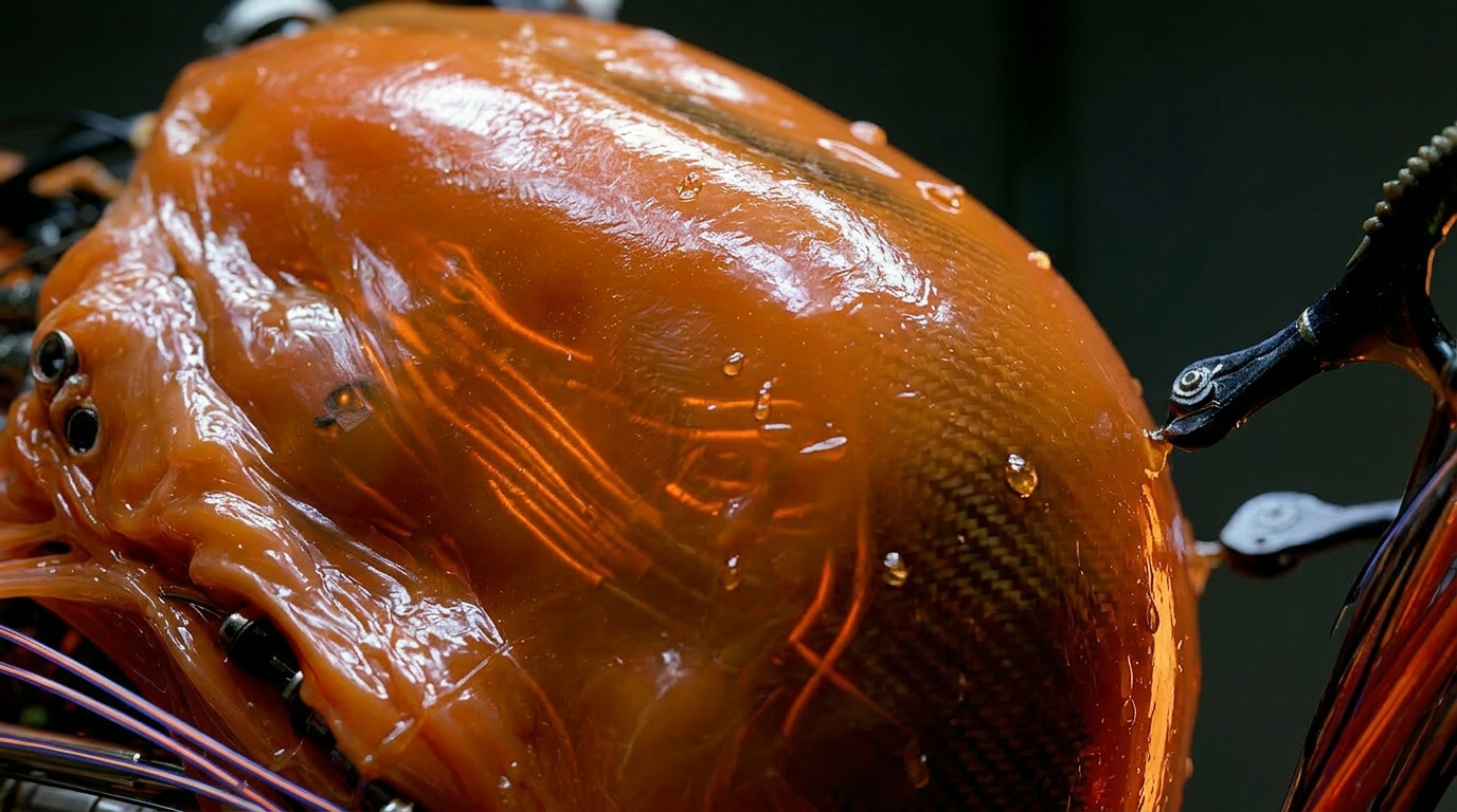 Firefly_Extreme macro cinematic close up of a biomechanical organism surface, glossy transluc 728964 (1)
