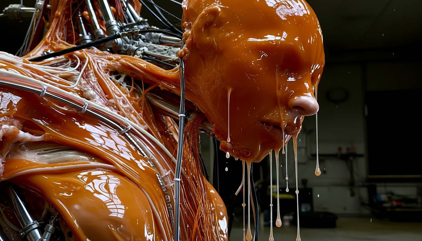 Firefly_Partially formed biomechanical head suspended in a sterile dark containment environme 699748