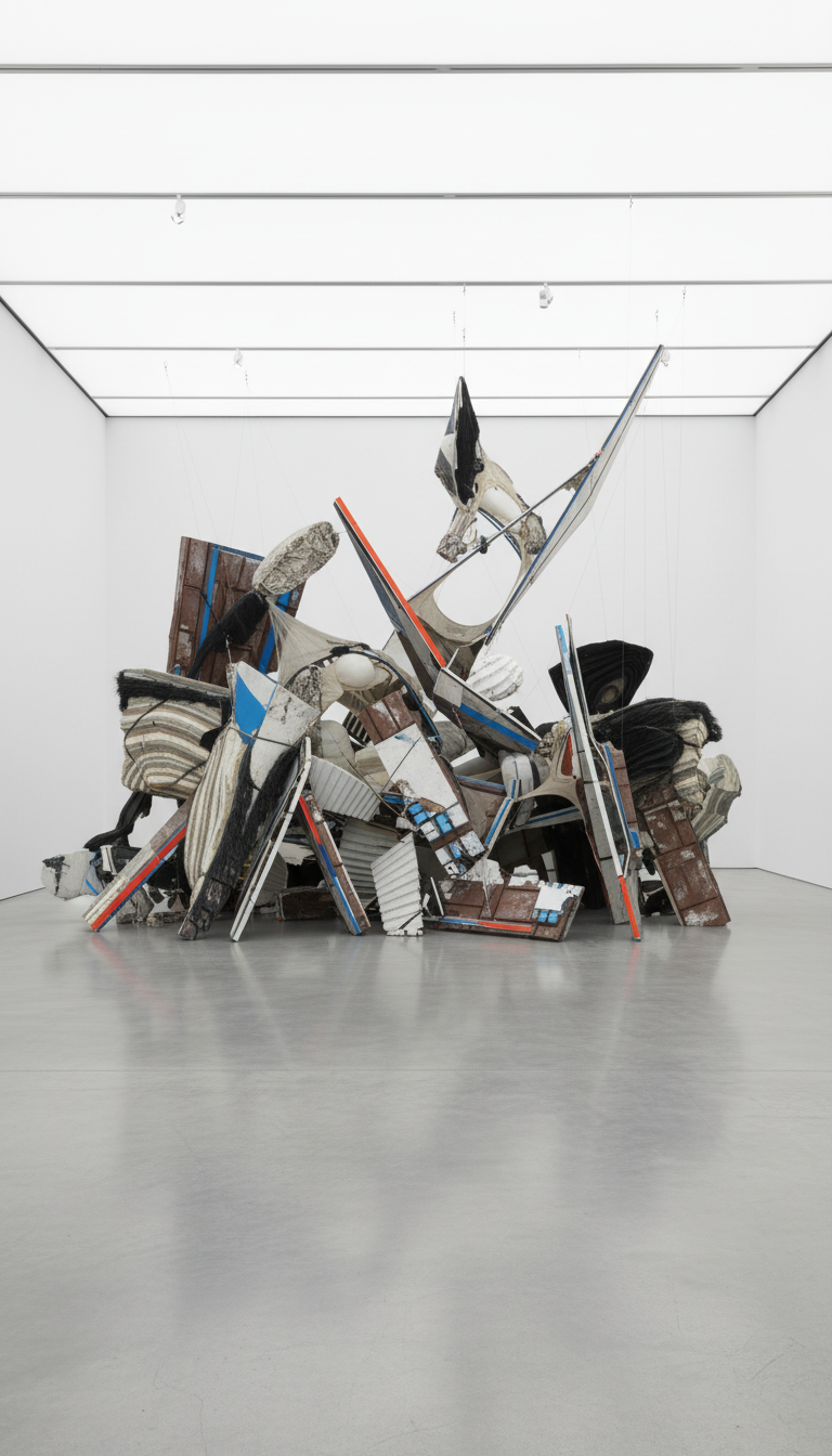 Firefly_A monumental contemporary sculptural installation occupying an entire white cube gall 289355